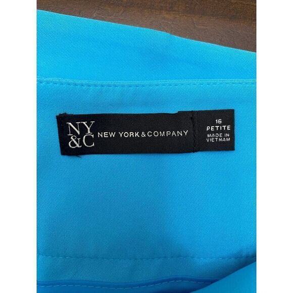 New York & Co Wide Leg High Rise Formal Dress Pants Blue Belted Petite Size 16P - Picture 3 of 7
